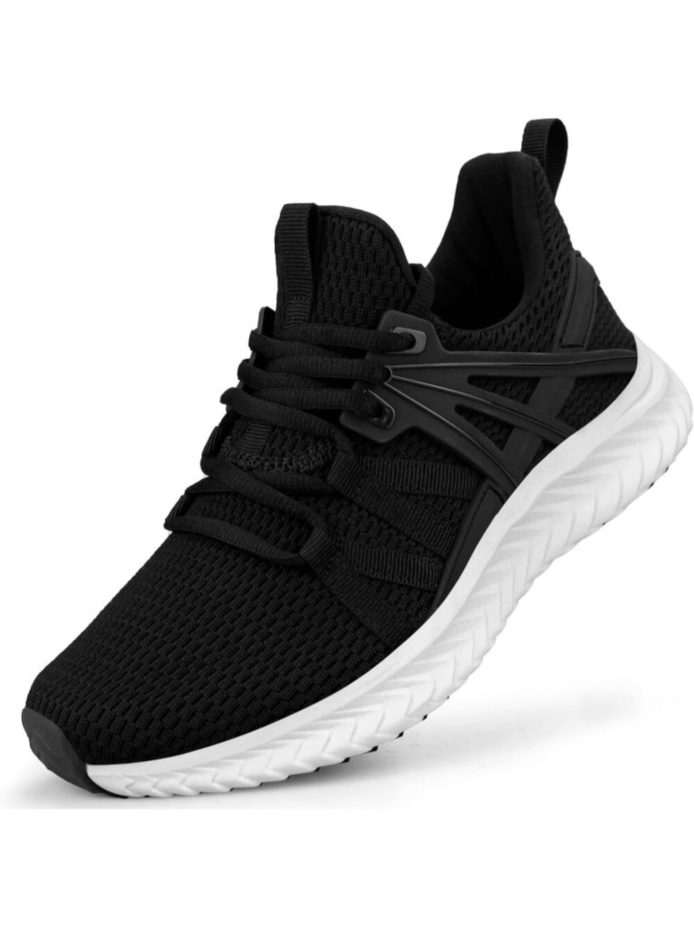 Women's Black White Lightweight Mesh Running Walking Slip On Tennis Sneakers